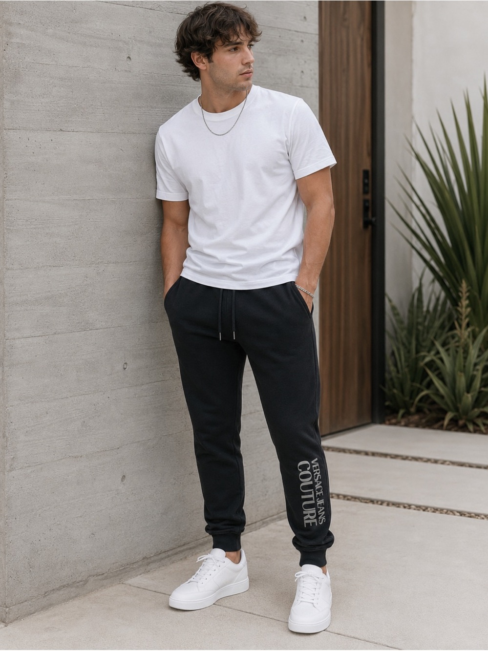Versace Jeans Couture Black cotton logo Sweatpants-Large